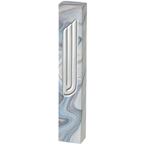 Polymer Mezuzah 15 cm- Marble Color,silver "Shin"