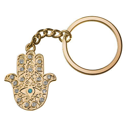 Metel Hamsa Keyholder with Stone Inlay - Gold