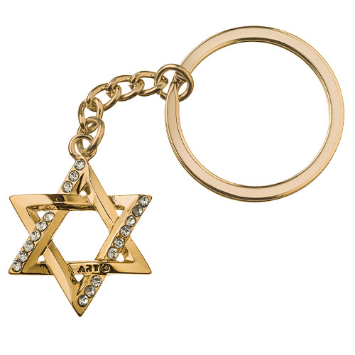 Metel Magen David Keyholder with Stone Inlay - Gold