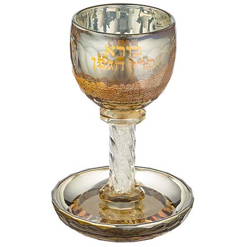 Crystal Kiddush Cup 16 cm with Stones - Gold