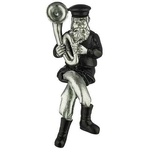 Polymer Sitting Hassidic Figurine with Cloth Legs 25 cm- Tuba Player - Silver, Black