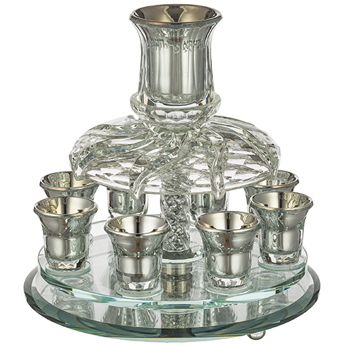 Crystal Wine Fountain 33*25 cm with 8 Small Cups - Silver