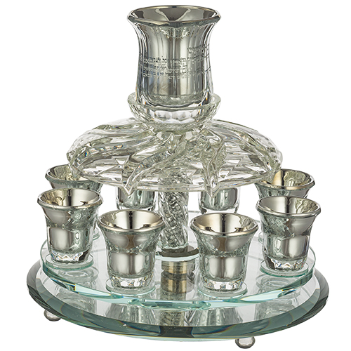 Crystal Wine Fountain 33*25 cm with 8 Small Cups - Silver