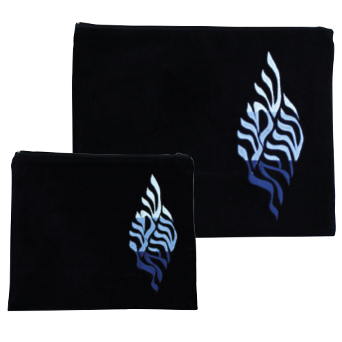 Velvet Dark Blue Tallit and Tefillin Set 38x29cm- Shema Israel