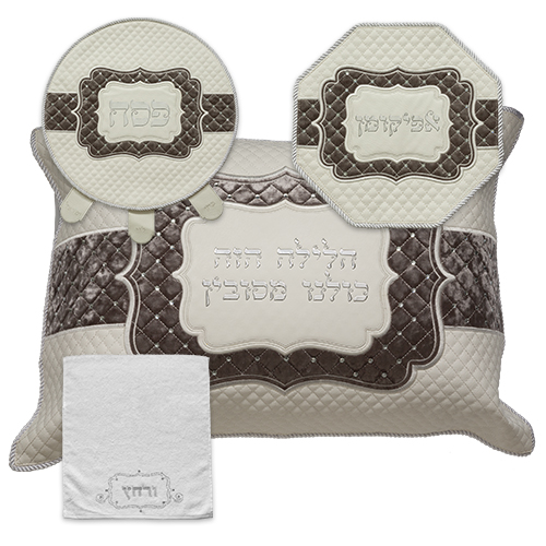 Leatherette 4 pcs Passover Set: Pillow, Passover & Afikoman Covers with Towel
