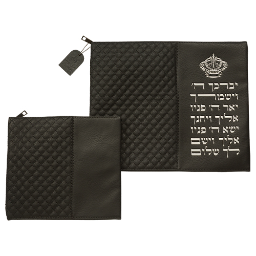 Leatherette Tallit - Tefillin Set 36*29 cm Black with Embossed Letters