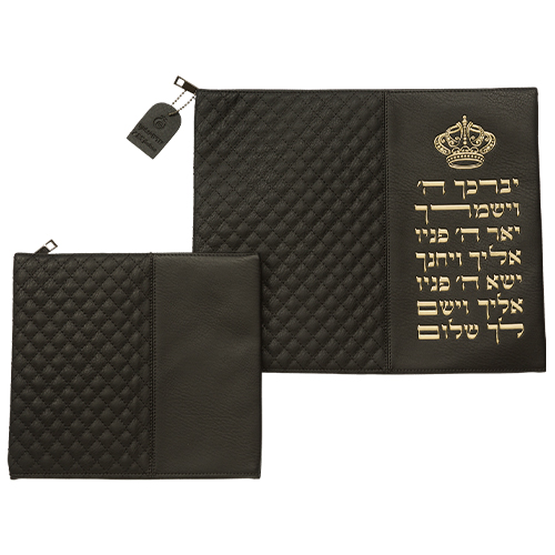 Leatherette Tallit - Tefillin Set 36*29 cm Black with Embossed Letters