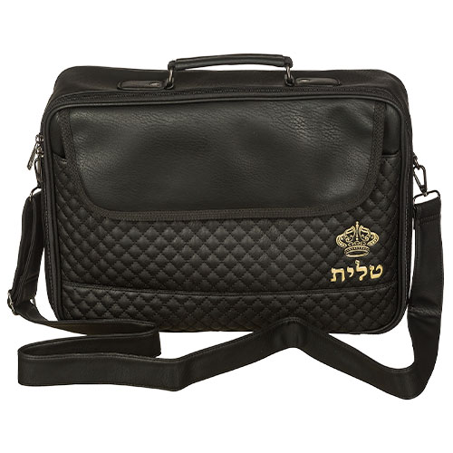 תיק טלית גדול גוון שחור דמוי עור מפואר אותיות בולטות "כתר זה
