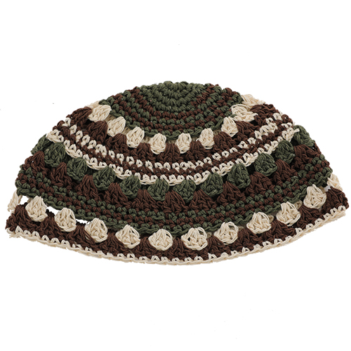 Frik Kippah 23 cm- Beige-brown-olive Green Striped Design