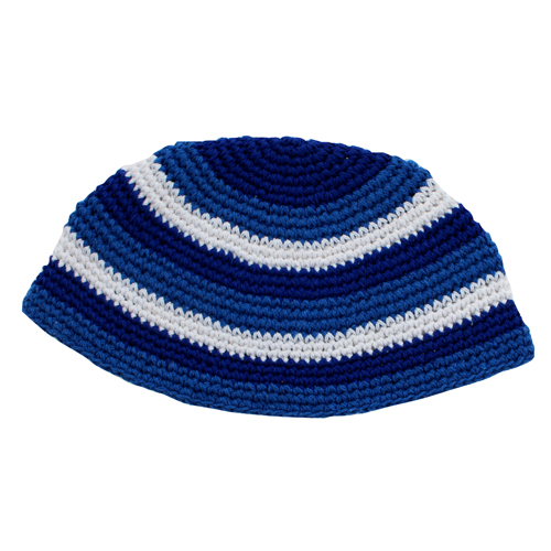 Frik Kippah 24 cm- with White, Blue and Light Blue Striped Design