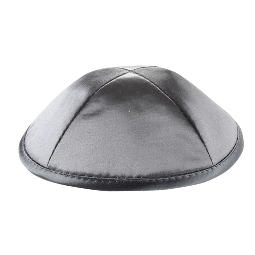 Satin Kippah Deluxe 19cm- with Pin Spot- Gray - Silver