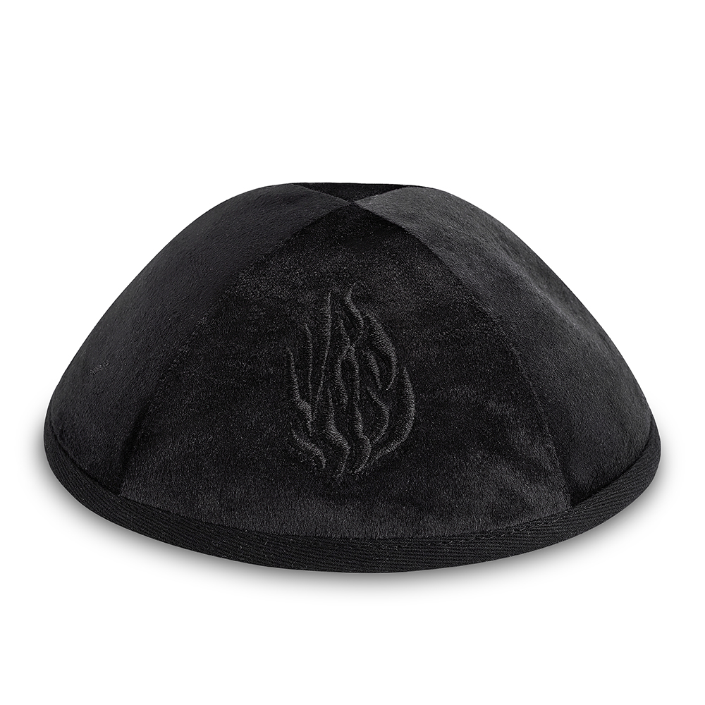 Velvet Kippah with Embroidery Size 4- Black