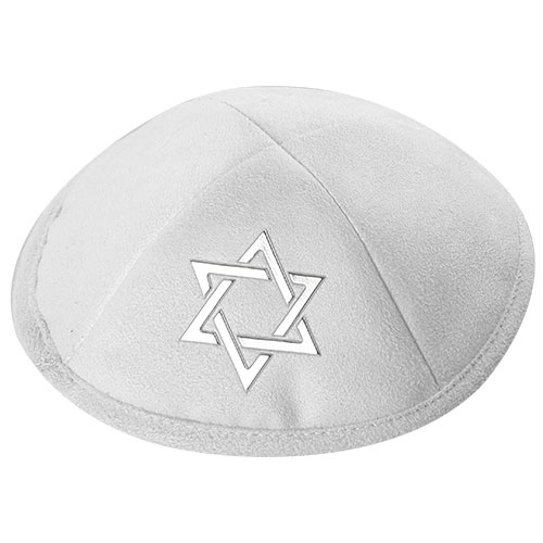 כיפה אולטרא סוויד לבן 19 ס״מ "מגן דויד" כסף ומק