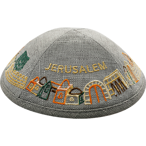 כיפה פשתן עם רקמה 19 ס״מ
