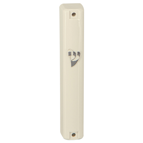 מזוזה פלסטיק 12 ס״מ בז "ש" כסף פקק גומי