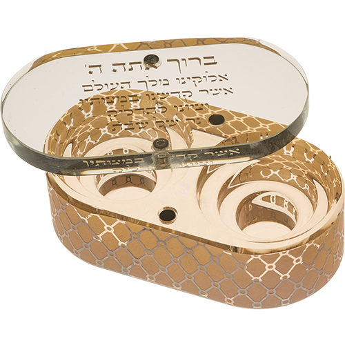 פמוטי נסיעה מקריסטל "מעויינים" זהב 10×5 ס״מ