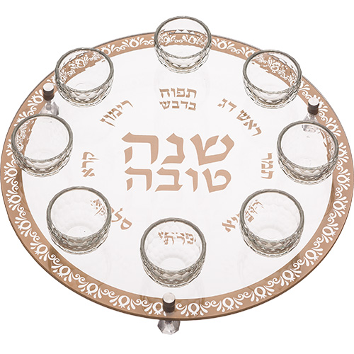 צלחת עגולה מהודרת לראש השנה מזכוכית וקריסטל 40 ס״מ