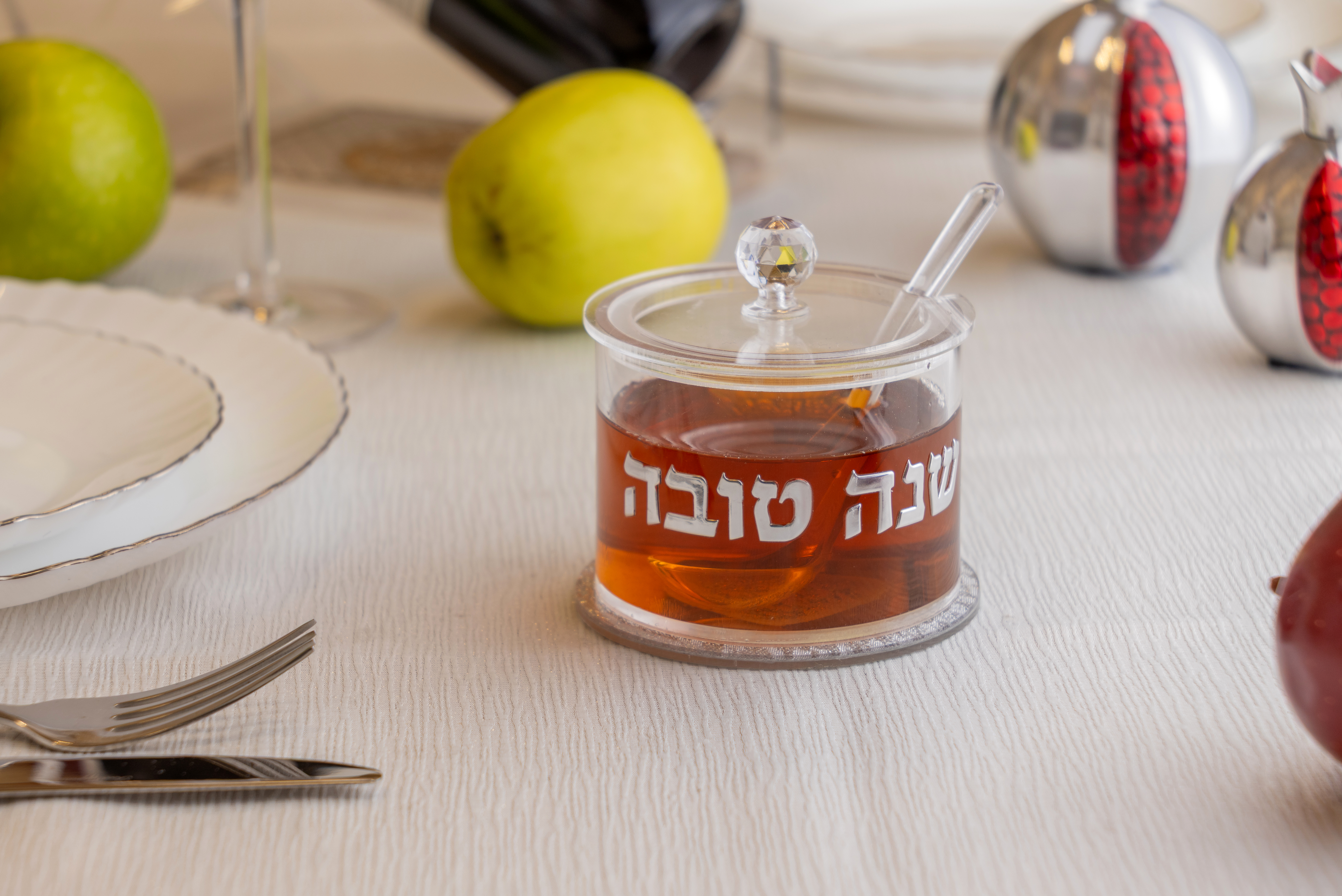 כלי לדבש אקריליק גימור כסף 8.5 ס״מ