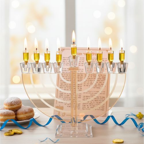 חנוכייה קריסטל מהודרת עם פלקטה 36×22 ס״מ
