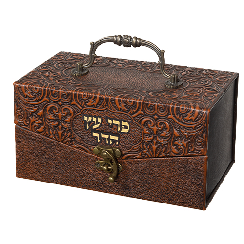 Leatherette Etrog Box Metal Handle & Lock 11x20x12 cm - "Decorations"