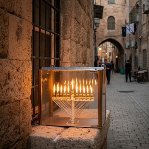 בית חנוכייה 57×87 ס״מ מהודר מאלומיניום וזכוכית - פרופ
