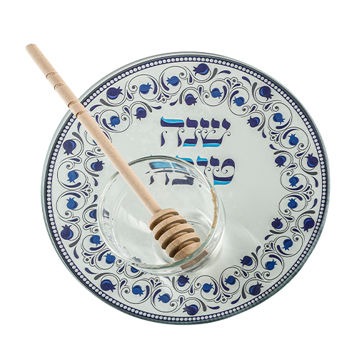 סט להגשת תפוח בדבש זכוכית בלתי שבירה 19 ס״מ