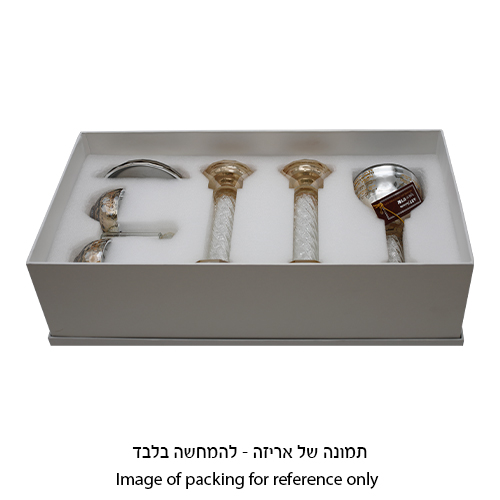 סט גביע קידוש + פמוטים + מלחייה מקריסטל עם אבנים כסף