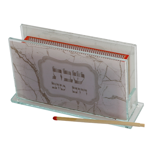 מחזיק גפרורים זכוכית עם הדפסה דגם שיש 12.5×7 ס״מ