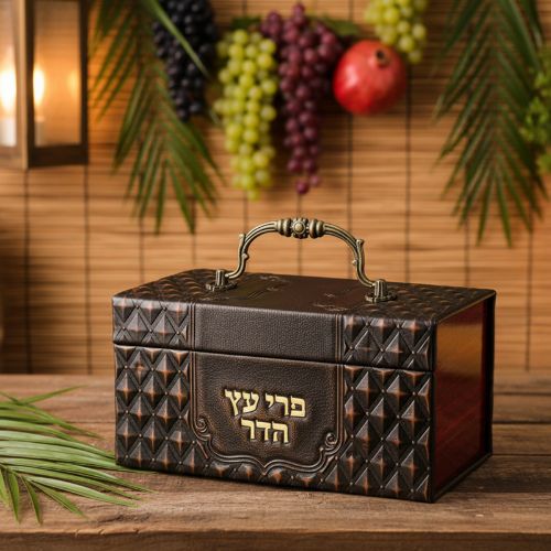 קופסא מהודרת לאתרוג דמוי עור עם ידית ומנעול 13×19 ס״מ