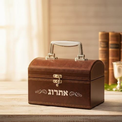 קופסא מהודרת לאתרוג דמוי עור עם ידית ומנעול 13×19 ס״מ