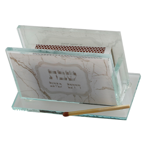 מחזיק גפרורים זכוכית עם הדפסה דגם שיש 6.5×4 ס״מ