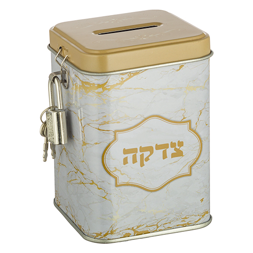 קופת צדקה פח מרובעת "שיש זהב" 10 ס״מ