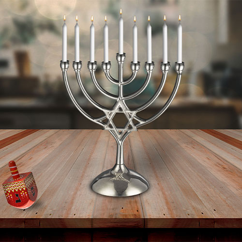 חנוכייה מתכת עם מגן דוד 18×16 ס״מ