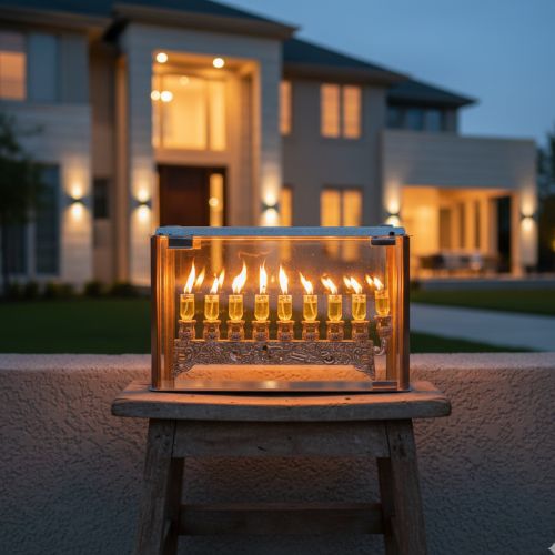 בית חנוכייה 40×20×30 ס״מ מהודר מאלומיניום וזכוכית פ