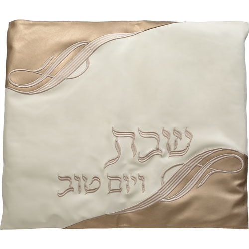 כיסוי פלטה מהודר דמוי עור לבן ברונזה עם רקמה 80×70 ס״מ