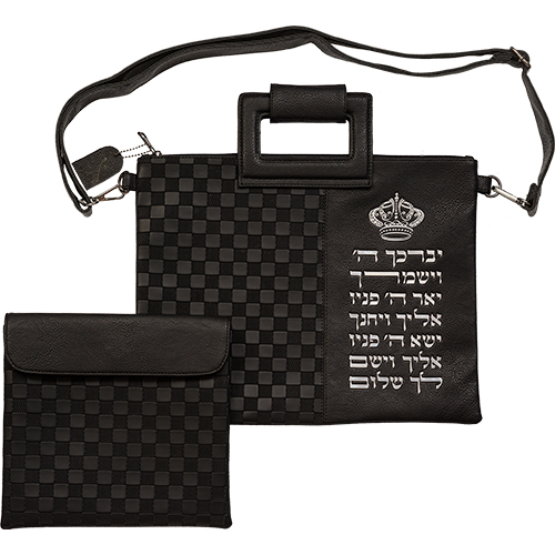 Leatherette Talit - Tefilin Set 36*29 cm with Bold Embroidery - Silver