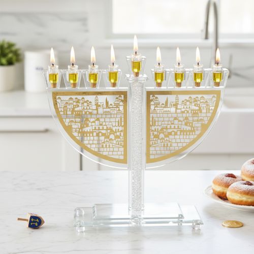 חנוכייה קריסטל מהודרת עם פלקטה 23 ס״מ