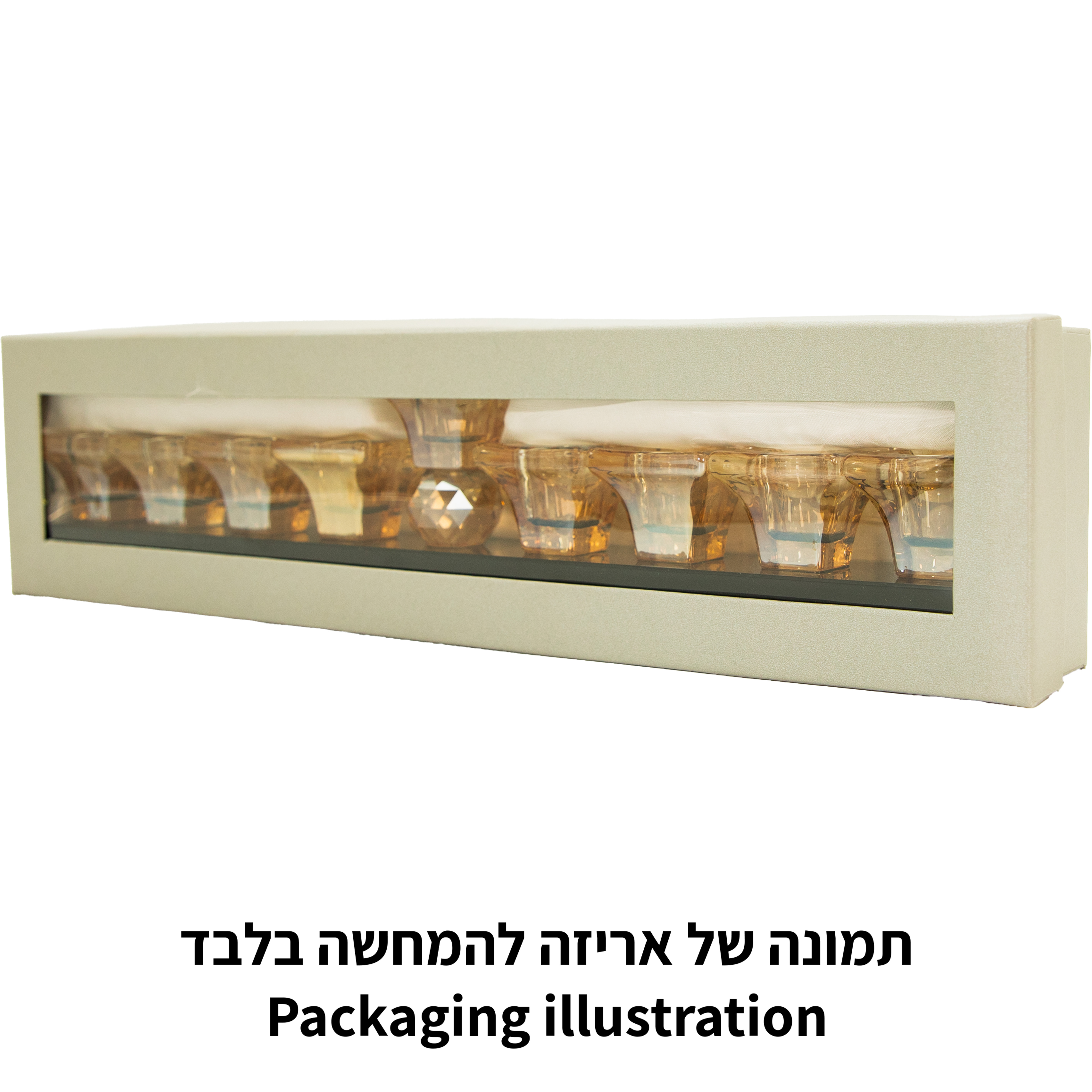 חנוכייה קריסטל מהודרת זהב עם שחור 38×7 ס״מ