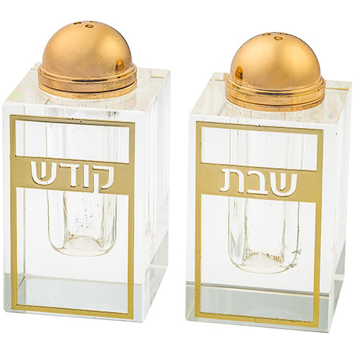 זוג מלחיות קריסטל עם פלקטה חיתוך לייזר 8×4 ס״מ