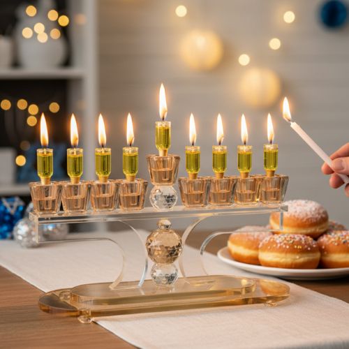 חנוכייה קריסטל מהודרת 28×17 ס״מ