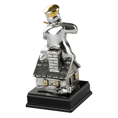 Silvered Polymer Hassidic Figurine Sits on Stage 13 cm "Fiddler on the Roof"