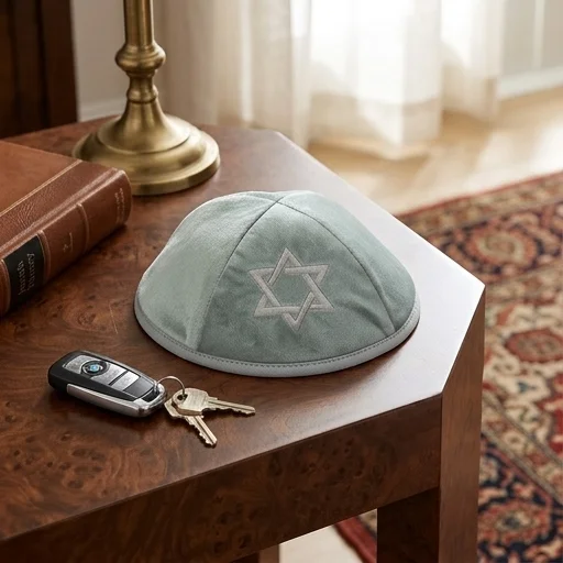 כיפה קטיפה עם ריקמה מגן דוד גודל 4 - ירוק בהיר