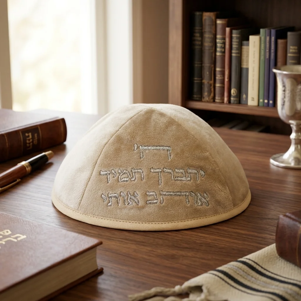 כיפה ארטמן קטיפה ה יתברך אוהב בז עם רקמה כסף גודל 4 ס״מ