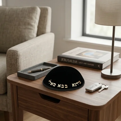 כיפה קטיפה "ארט-מן" עם אותיות בולטות זהב "בבא סאלי" גודל 4 - שחור