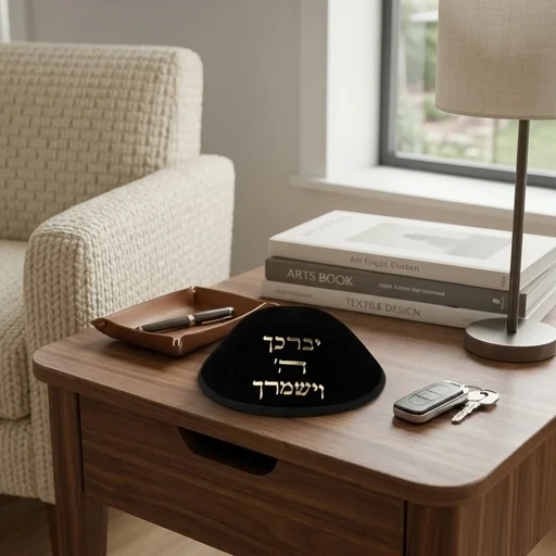 כיפה קטיפה "ארט-מן" עם אותיות בולטות זהב "יברכך" גודל 4 - שחור