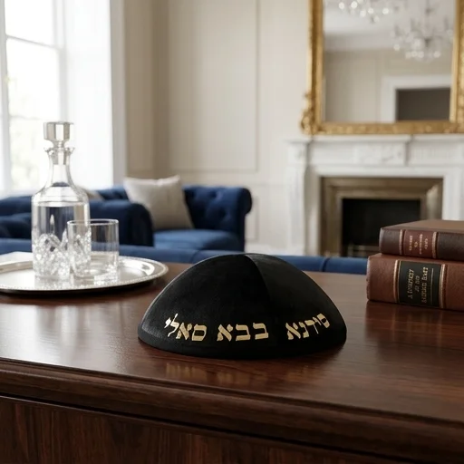 כיפה קטיפה "ארט-מן" עם אותיות בולטות בבא סאלי גודל 4 - שחור