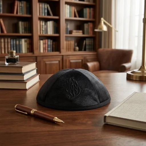 Velvet Kippah with Embroidery Size 4- Black