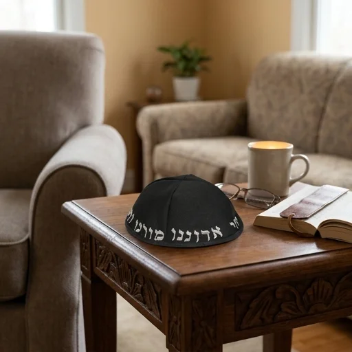 כיפה טרלין גודל 20 סמ רקמה "יחי אדוננו.."