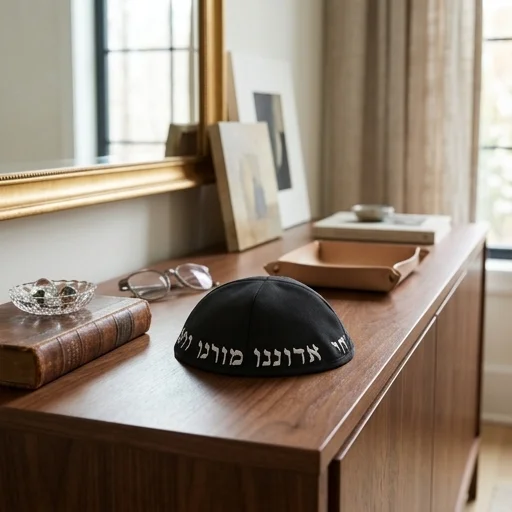 כיפה טרלין גודל 22 סמ רקמה "יחי אדוננו.."