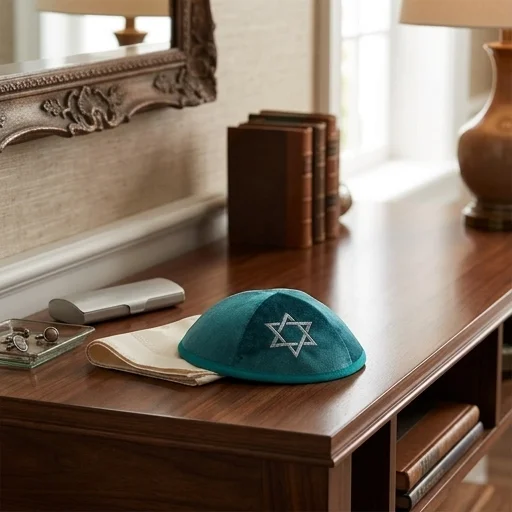 כיפה קטיפה "ארט-מן" עם ריקמה מגן דוד גודל 4 - ירוק